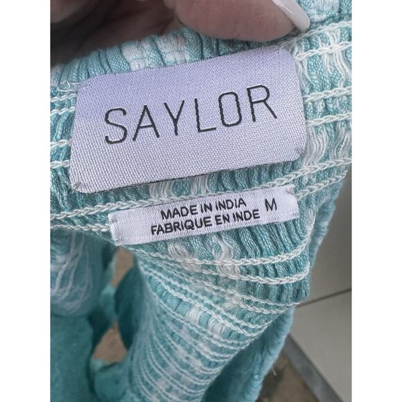 Saylor Womens Celina Smocked Ruffle Mini Skirt Turquoise Sz M Coquette Feminine - Picture 12 of 15